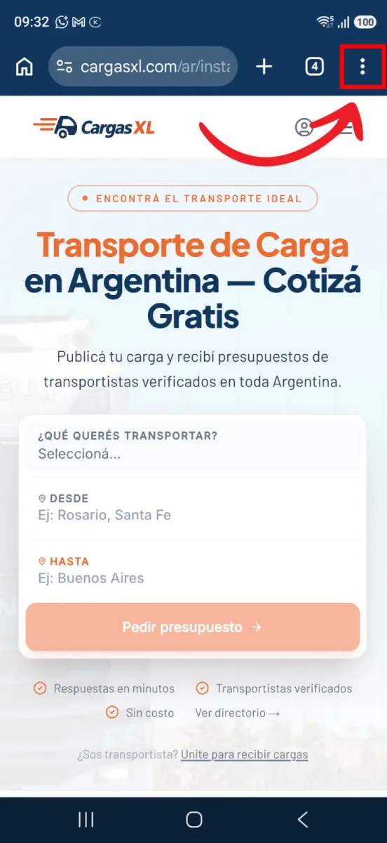 Paso 1: Entrá a cargasxl.com en Chrome