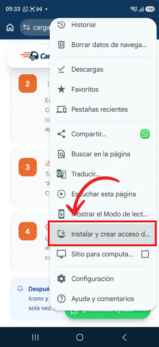 Paso 2: Elegí “Instalar y crear acceso directo”