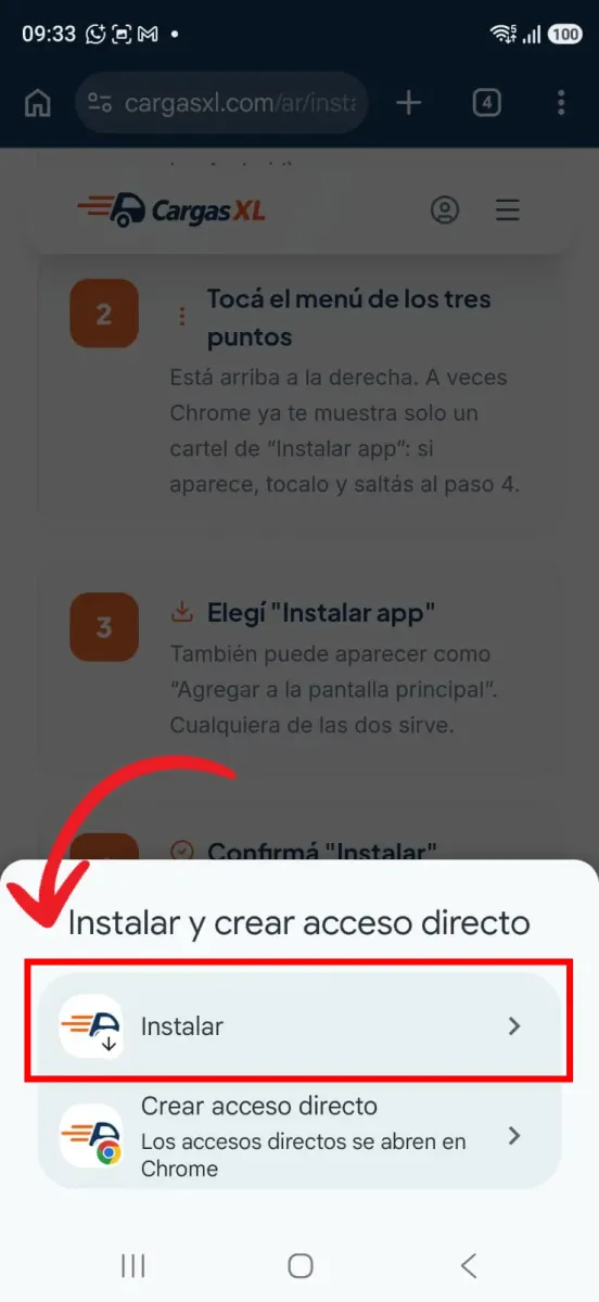 Paso 3: Tocá “Instalar”