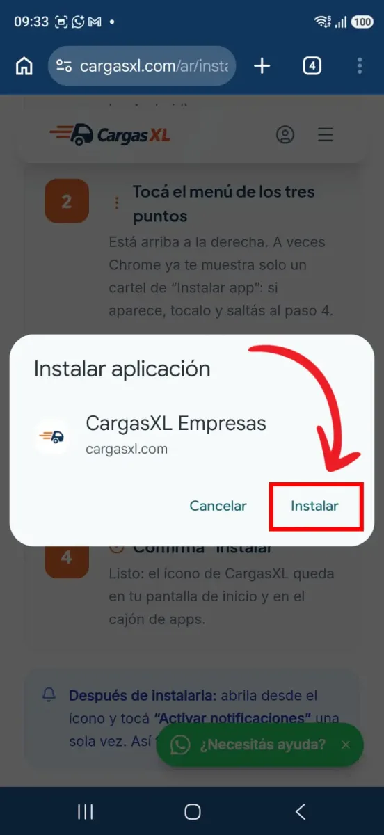 Paso 4: Confirmá “Instalar”