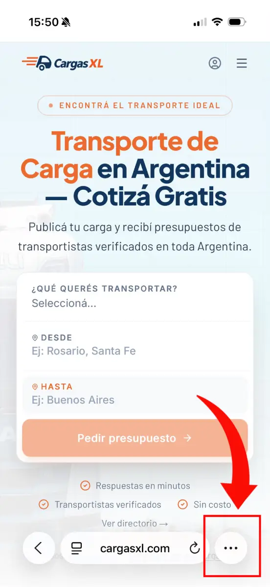 Paso 1: Entrá a cargasxl.com en Safari