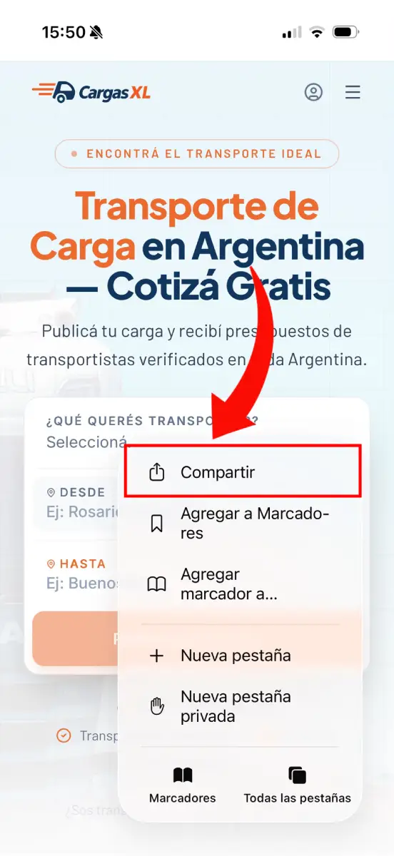 Paso 2: Tocá “Compartir”